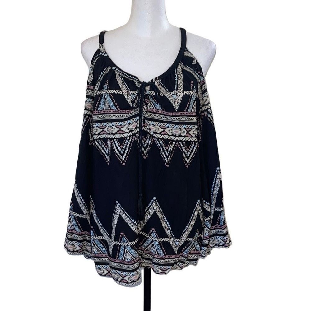 Jessica Simpson Women's Cold Shoulder Top Blouse Multicolor Aztec Print Large